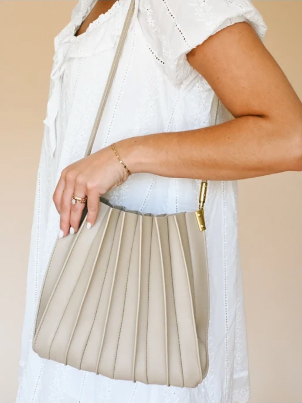 Melie Bianco Carrie Bone Pleated Vegan Leather Shoulder Bag - Picture 10 of 10